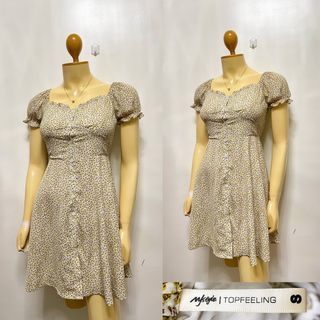 TOPFEELING BUTTONDOWN PUFF SLEEVE DRESS