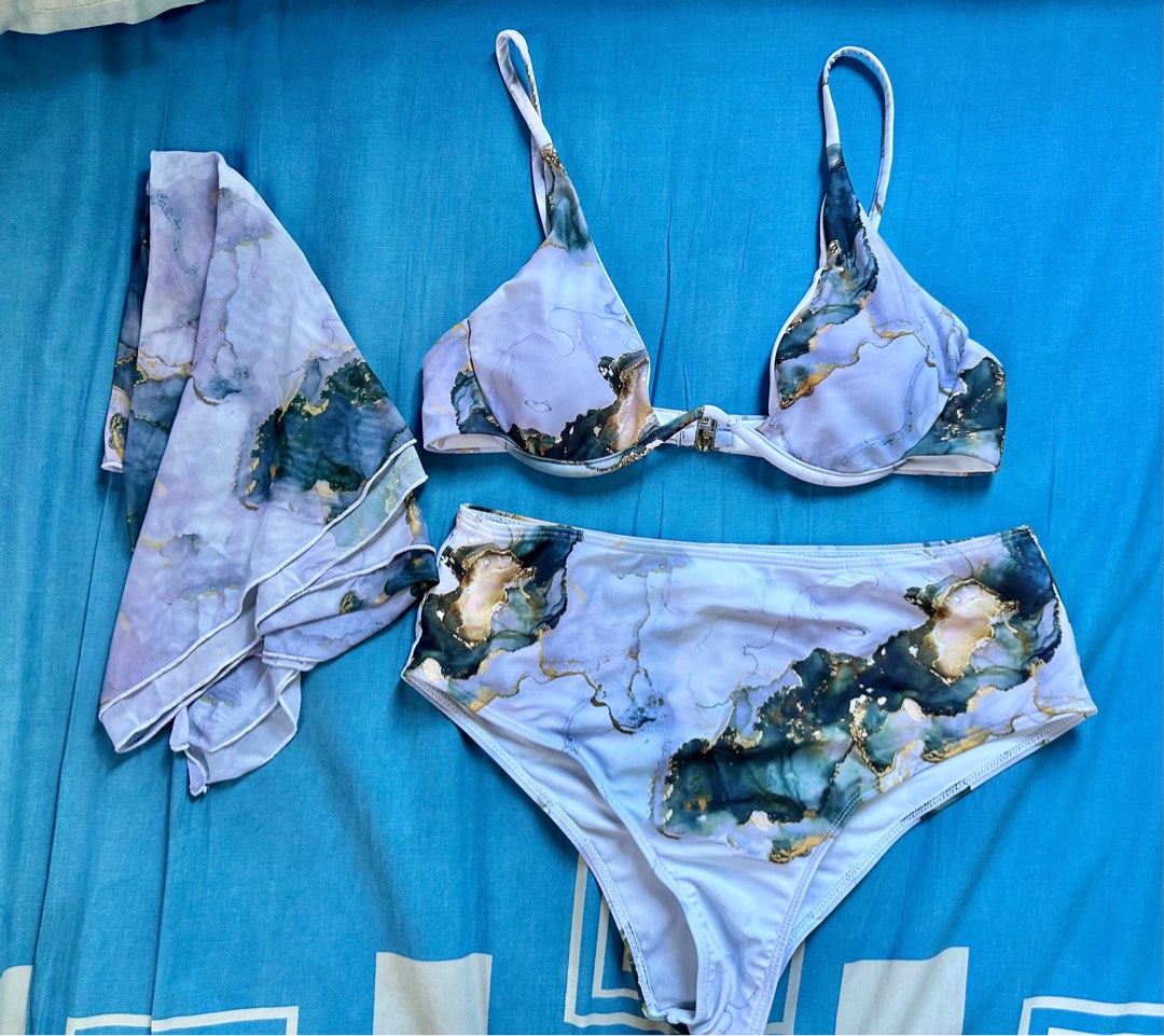 Two piece swimsuit with cover up on Carousell
