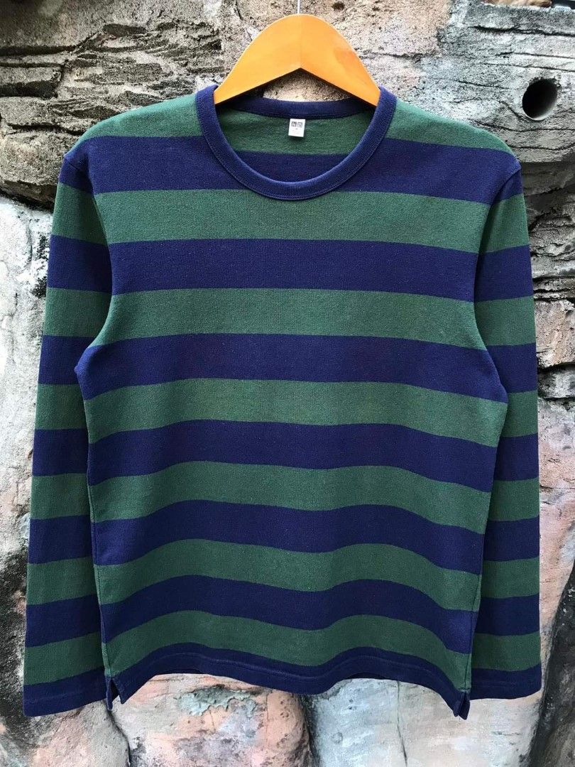 Uniqlo Men’s Longsleeve Striped Shirt Navy Green, Size M Slim Fit
