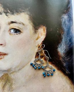 Unique vintage turquoise 925 silver earrings for pierced ears.