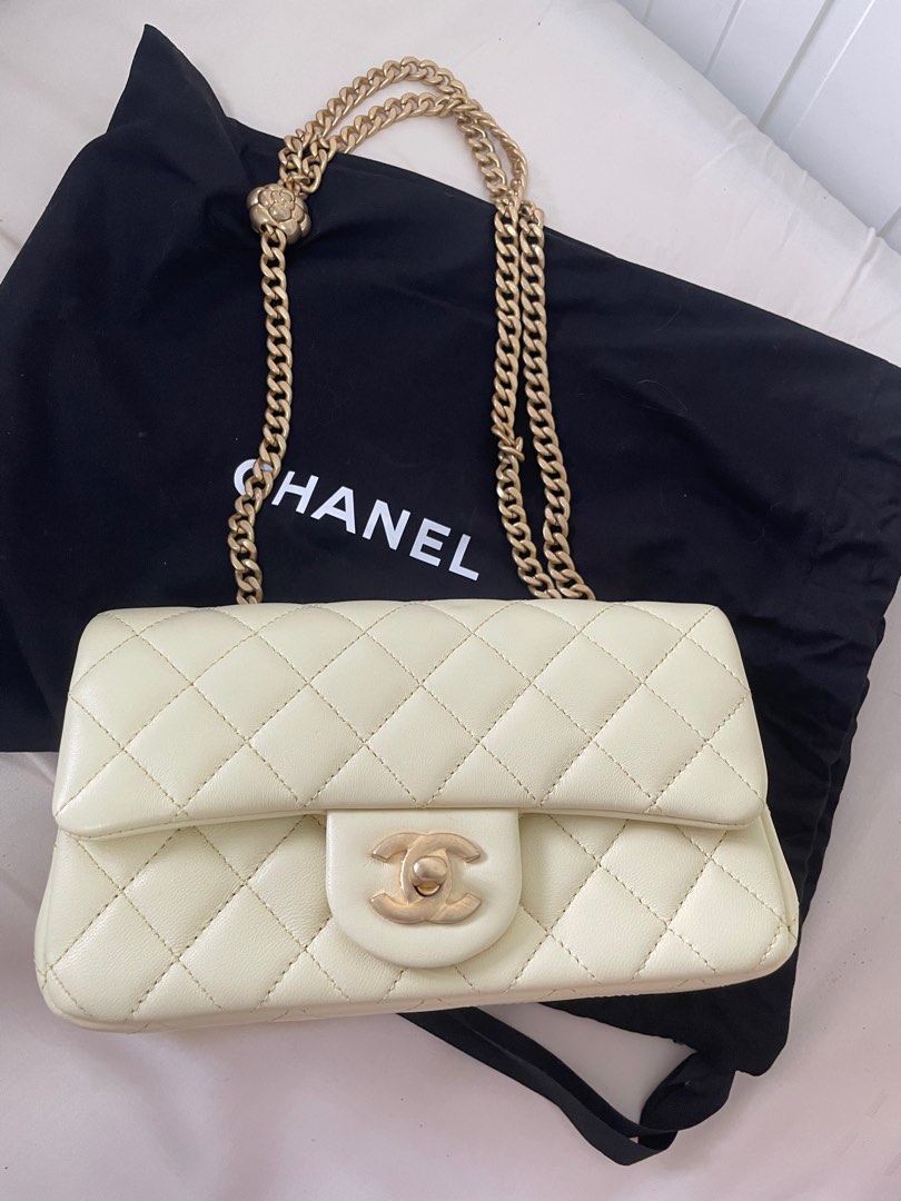 2023 Chanel Light Yellow Quilted Lambskin Camilla Crush Aged Gold