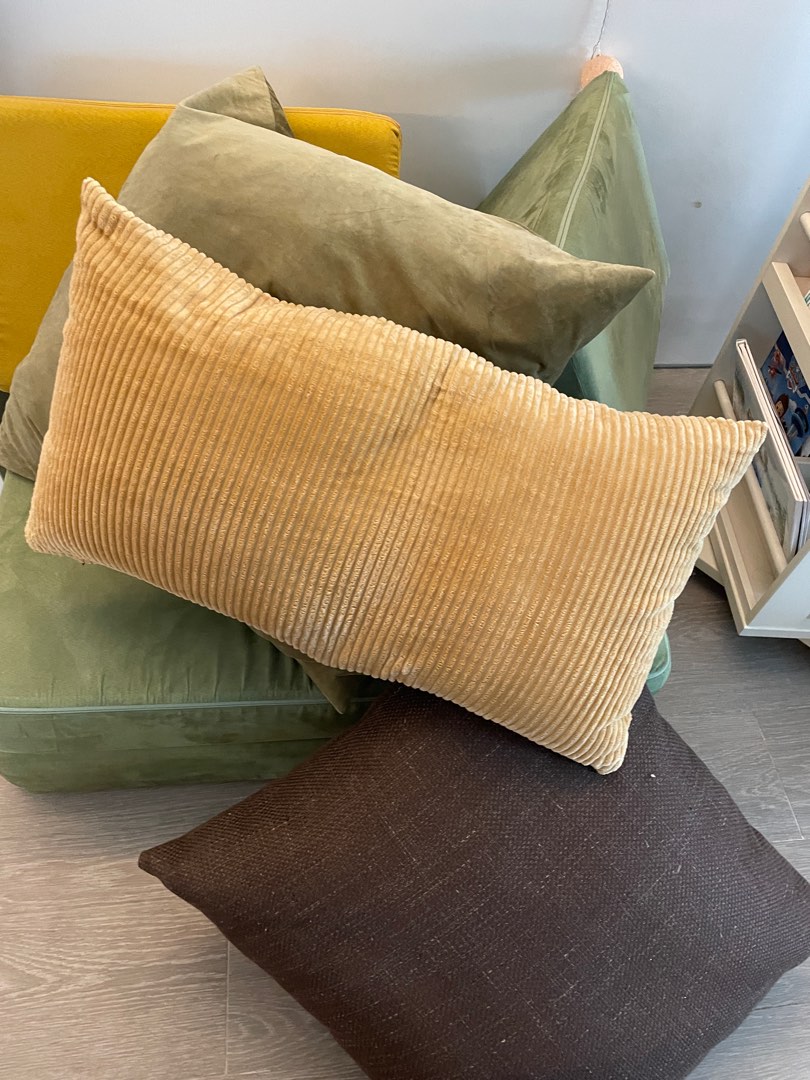 2x Ikea Cushions moss green and mustard yellow, Furniture & Home Living