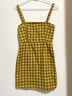 合身黃色格紋裙👗