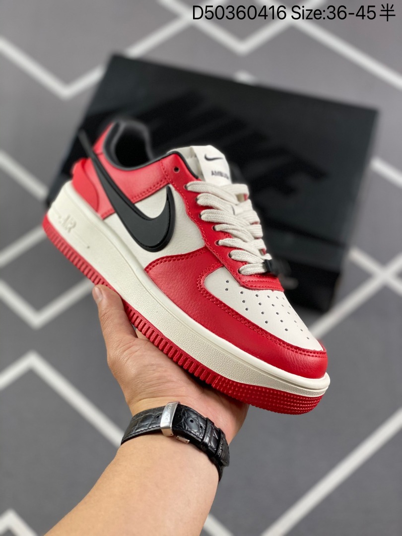 Red low top air clearance force 1