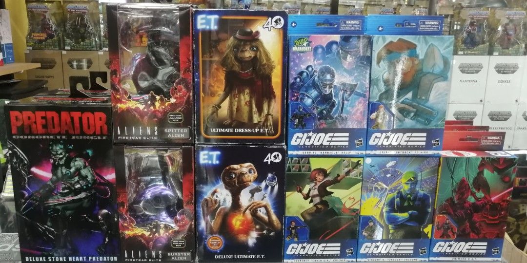 Assorted NecaPredatir, ET and Gi joe Classified (Category: Figurines & Statues) located in San Juan City. Submitted by hezekiahtoys (Listing ID 1230493256, Image 1). Description: New Arrival Neca Ultimate Predator Stone Heart 3,299 ALIENS Spitter 1,999 ALIENS Burster. 1,999 E.T Ultimate Dress Up. 1,999 E.T Deluxe E.T. 2,599 Hasbro G I JOE Classified Cover Girl.1,799 Falcone. 1,799 Crimson B.a.t. .1,899 Barbecue Kelly.1,799 Outback 1,899 Payment t