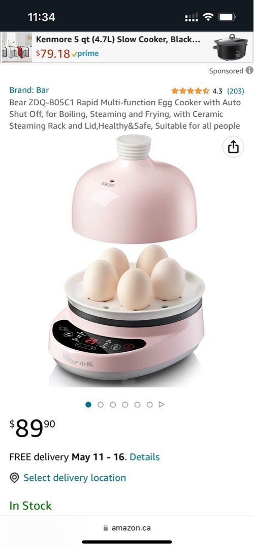 Bar Bear ZDQ-B05C1 Rapid Multi-function Egg Cooker with Auto Shut Off, for Boiling, Steaming and Frying, with Ceramic Steaming Rack