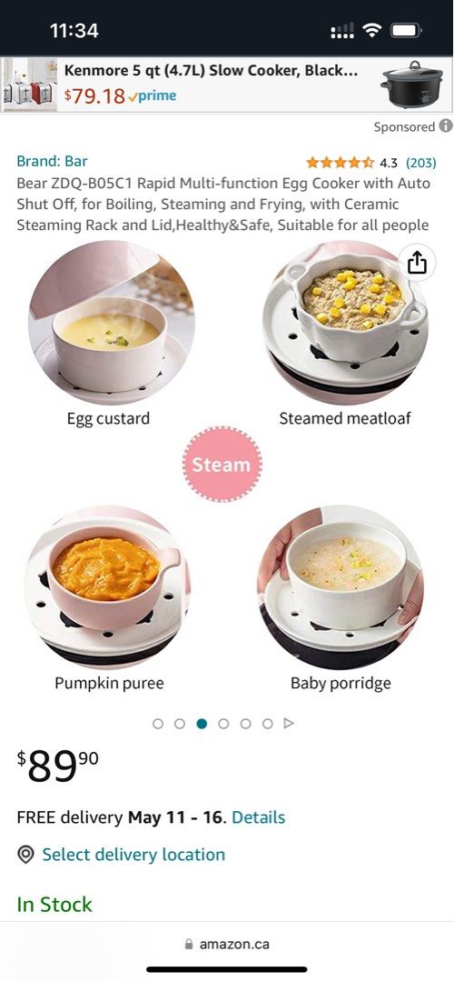 Bar Bear ZDQ-B05C1 Rapid Multi-function Egg Cooker with Auto Shut Off, for Boiling, Steaming and Frying, with Ceramic Steaming Rack