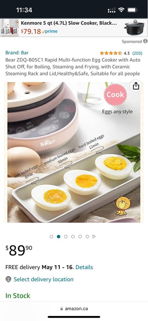 Bar Bear ZDQ-B05C1 Rapid Multi-function Egg Cooker with Auto Shut Off, for Boiling, Steaming and Frying, with Ceramic Steaming Rack