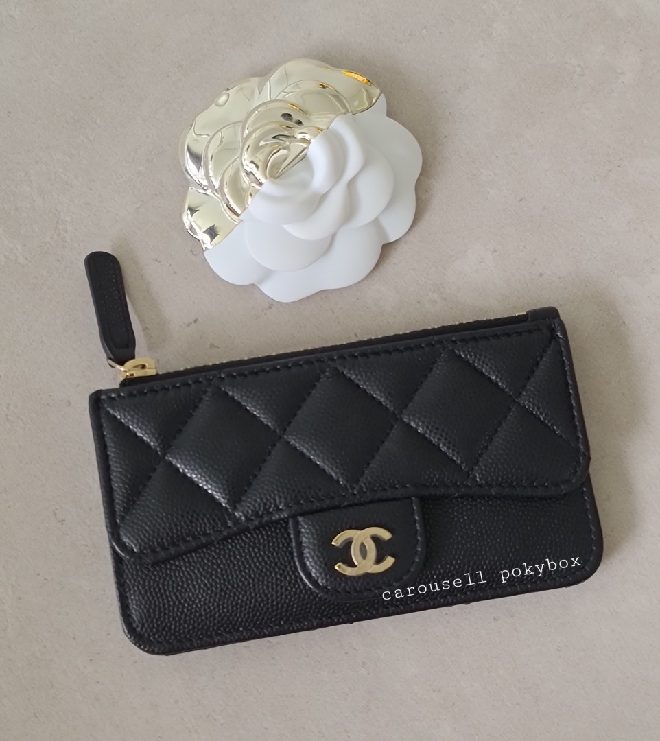 CHANEL Black Caviar Classic Zipped Cardholder/Card Holder/Mini Wallet (not  23S/23A)