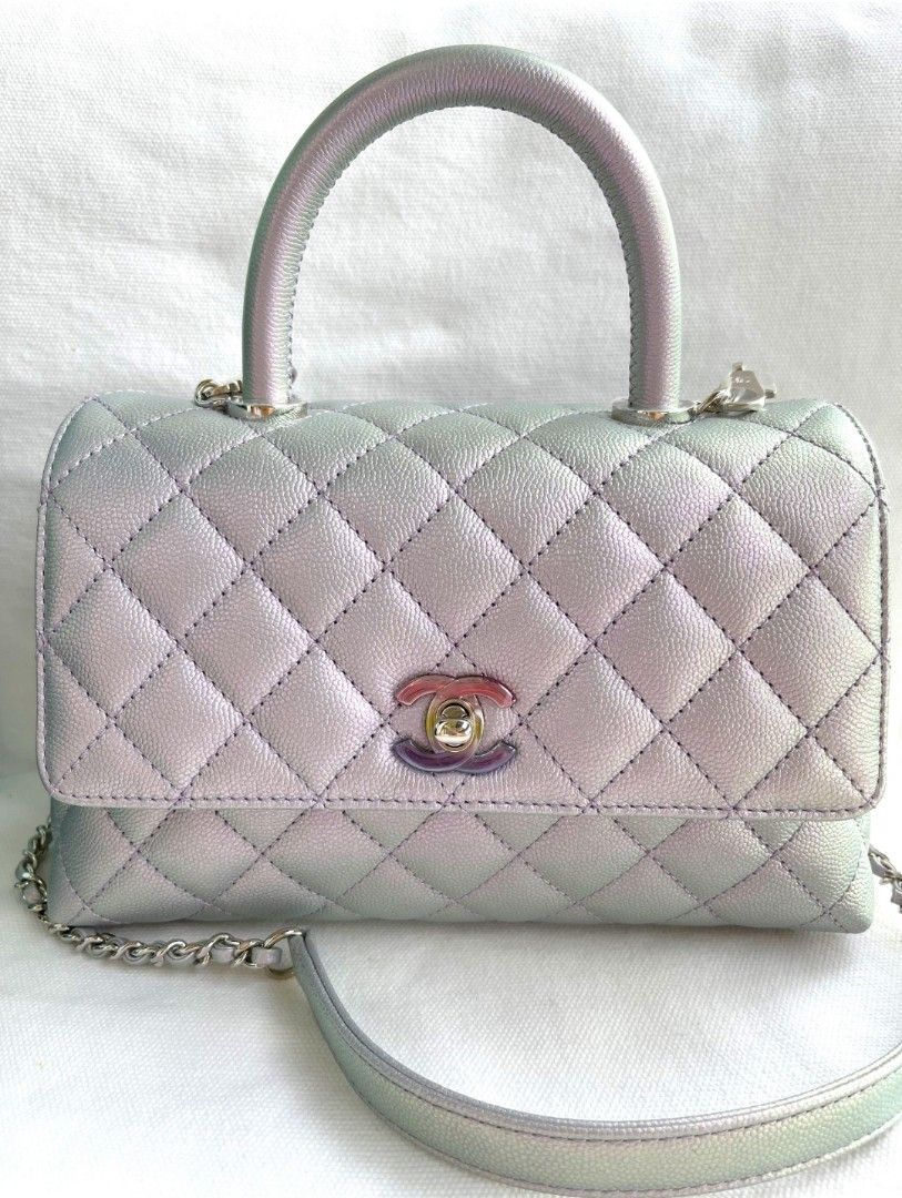 Chanel Coco Handle, Small, Iridescent Purple Caviar Leather, Gold Hardware,  New in Box