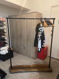 Clothes Rack with Mahogany Wooden Base and Heavy Duty Steel