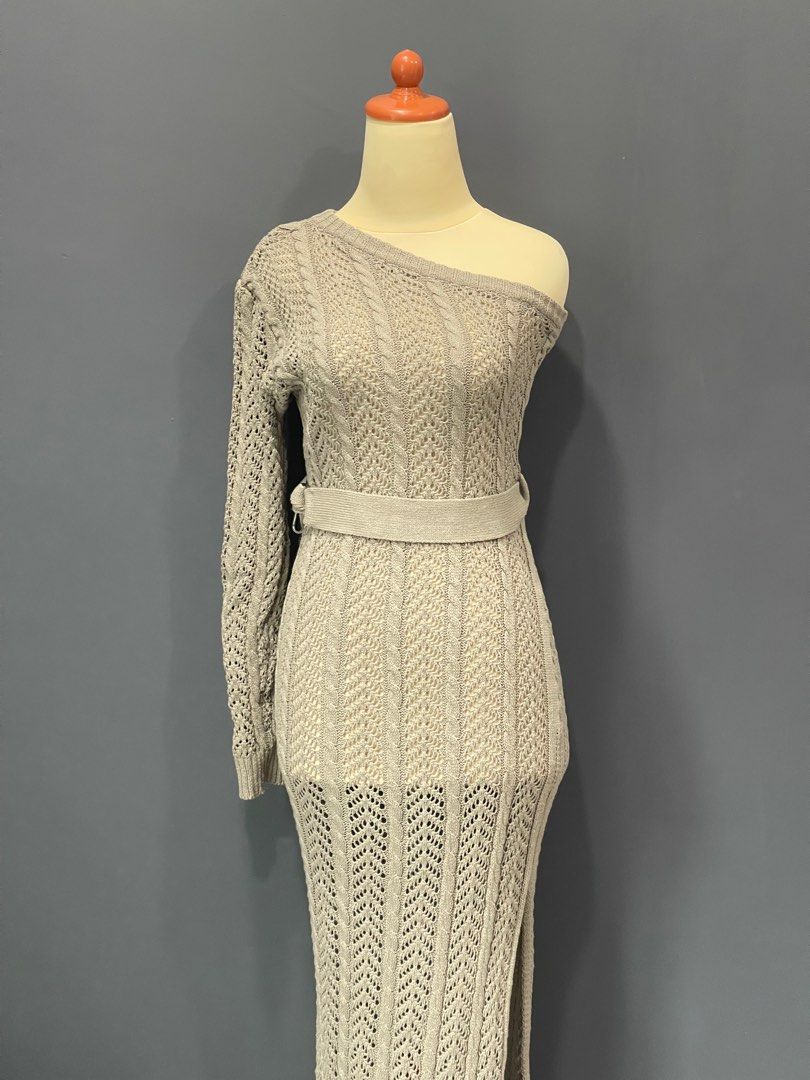 Gold one shoulder crochet dress deals