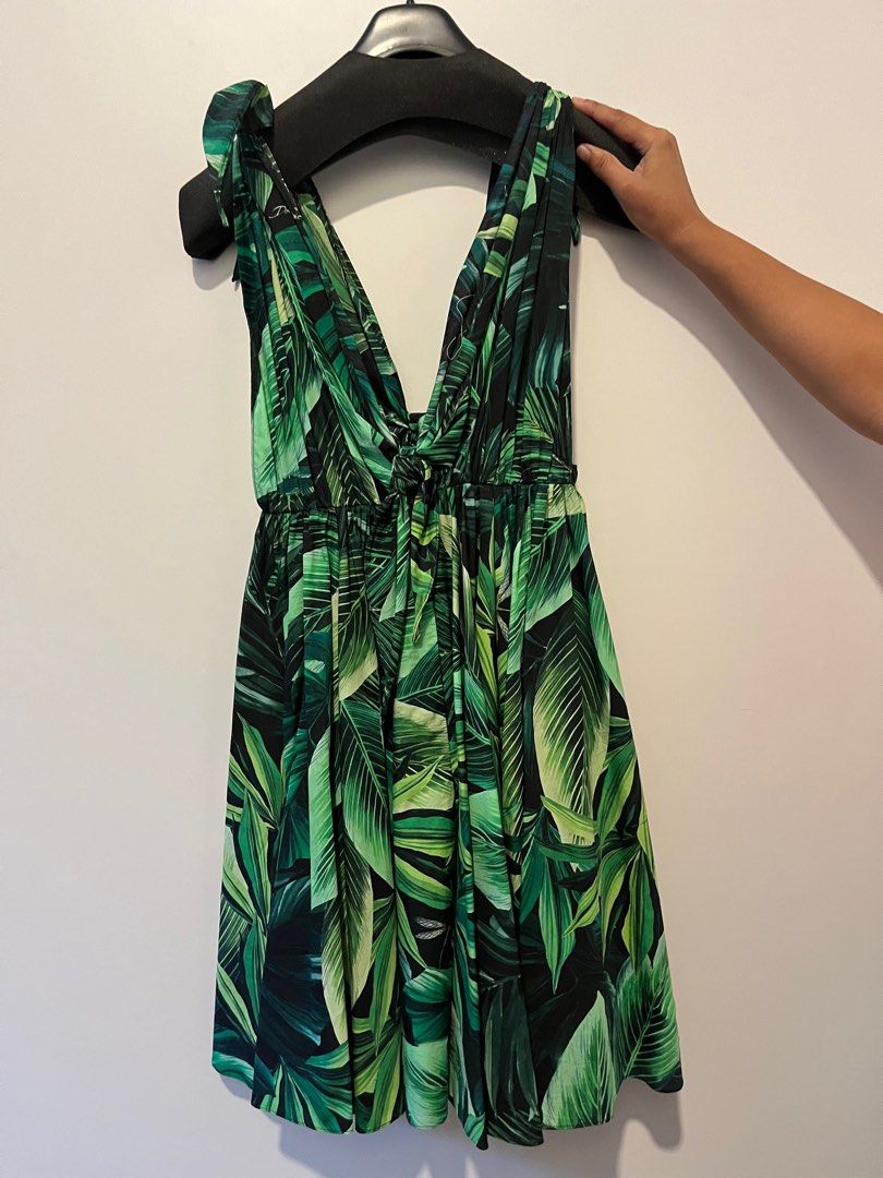 green emerald velvet dress Dolce & Gabbana Green Pineapple Embellished BananaLeaf Dress main image 0