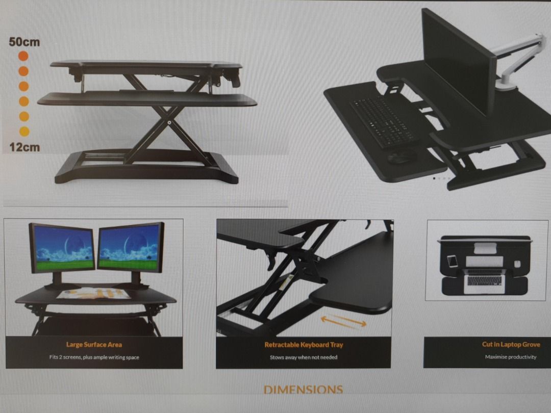 Ergoedge Riser (Category: Office & Business Technology) located in Singapore. Submitted by wiseeagle_940332 (Listing ID 1230365362, Image 3). Description: Industry Standard Sit Stand Riser from Ergoedge. Dimensions and details are in picture. It is a great model and would be amazing addition to your WFH setup. Good for posture. The sit stand desk converter lite provides you with a more affordable and economical option to your ergonomic needs. It 