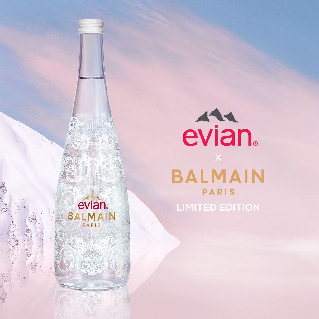 Evian x Balmain Paris Limited Edition Mineral Water 750ML Glass Bottle, Food & Drinks, Beverages