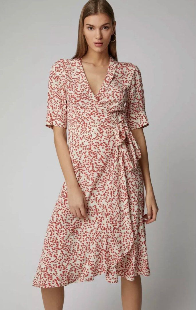 strapless open back dress Ganni Black Dress with Red Floral Print Size 8-10 – Follow The Clothes main image 0