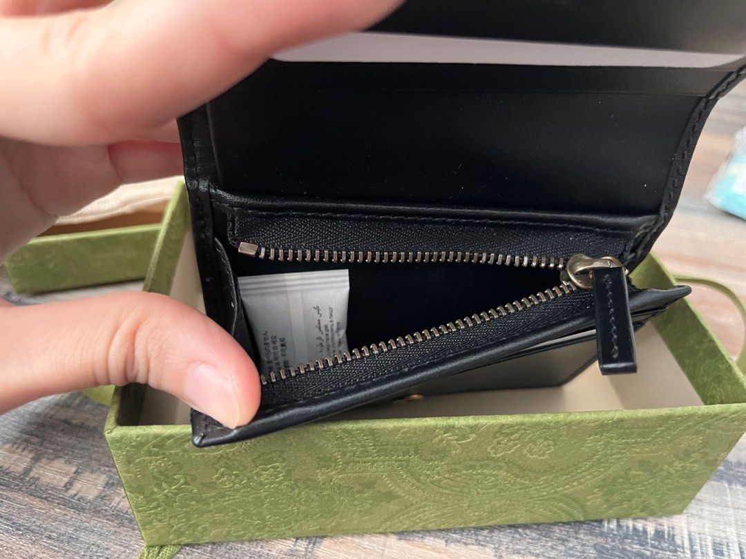 Black Leather GG Marmont Card Case Wallet
