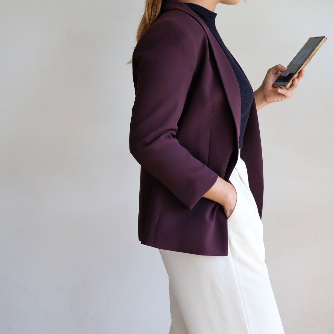 H M Burgundy Shawl Collar Blazer Women s Fashion Coats Jackets