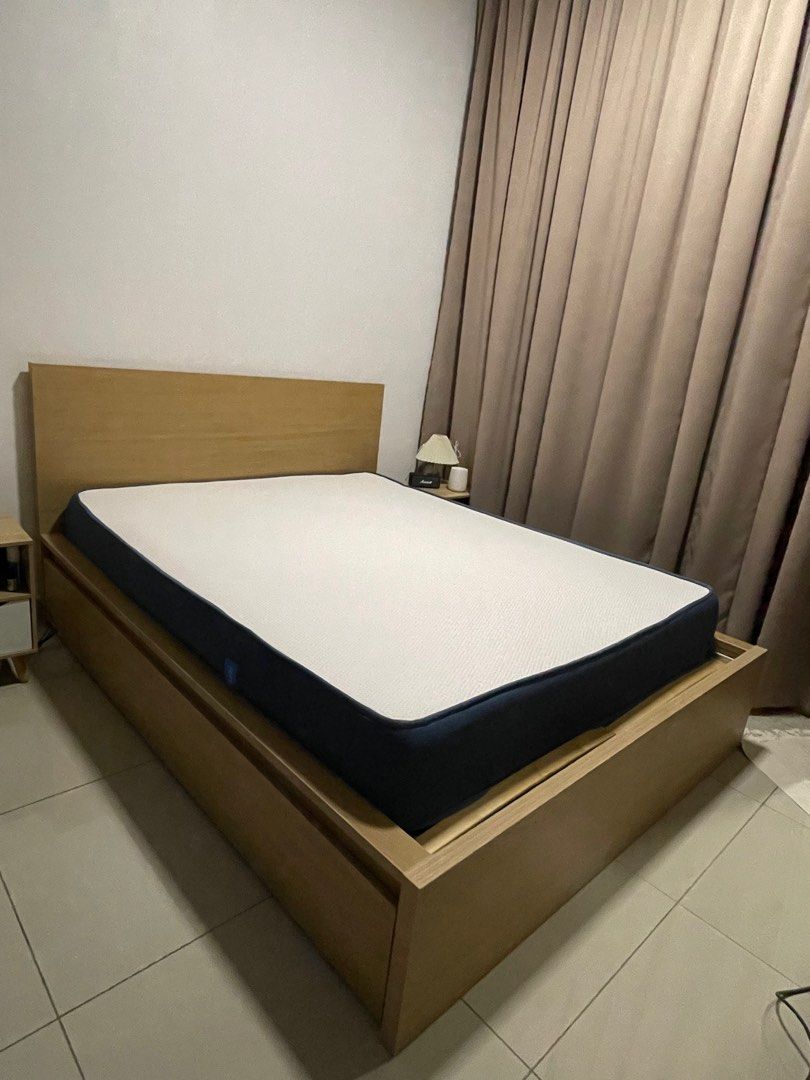 Ikea Malm bed frame with Joey mattress (Queen), Furniture & Home Living