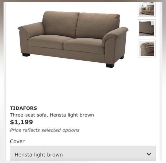 IKEA TIDAFORS 3 seat Sofa Hensta light brown, Furniture & Home Living