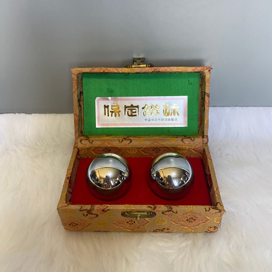 Japanese Chinese Baoding Silver Tone Hand Exercise Therapy Stress Balls ...
