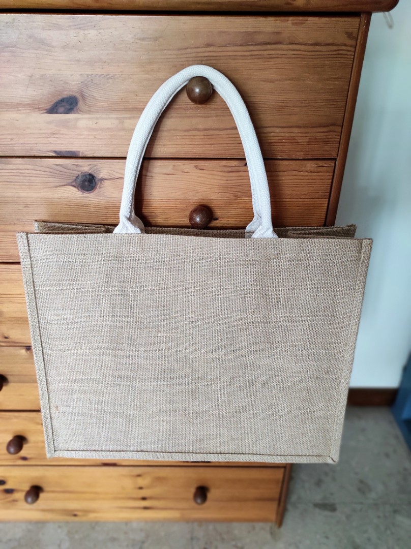 Jute Canvas Tote Bag - Natural, Women's Fashion, Bags & Wallets, Tote ...