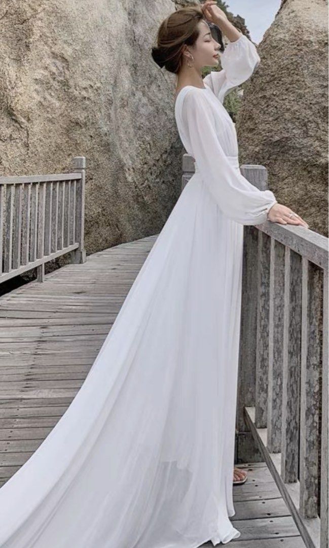 Long train white dress bridal pws beach dress