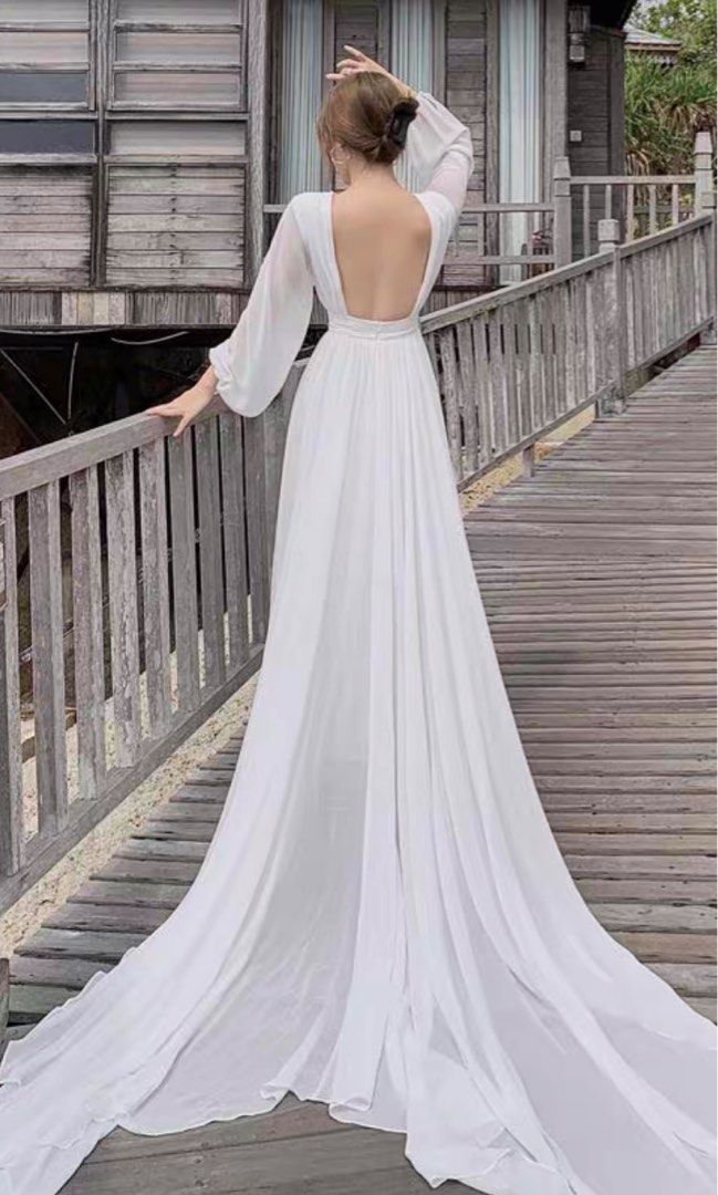 White dress with long train best sale