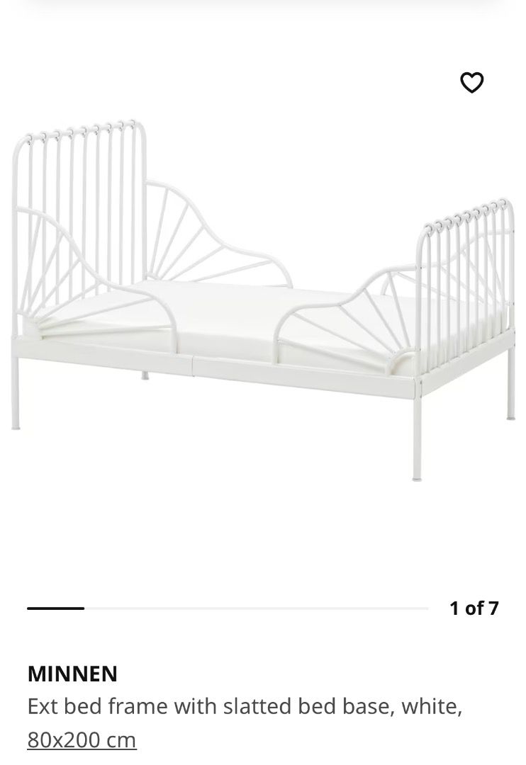 MINNEN Ext bed frame with slatted bed base, white., Furniture & Home