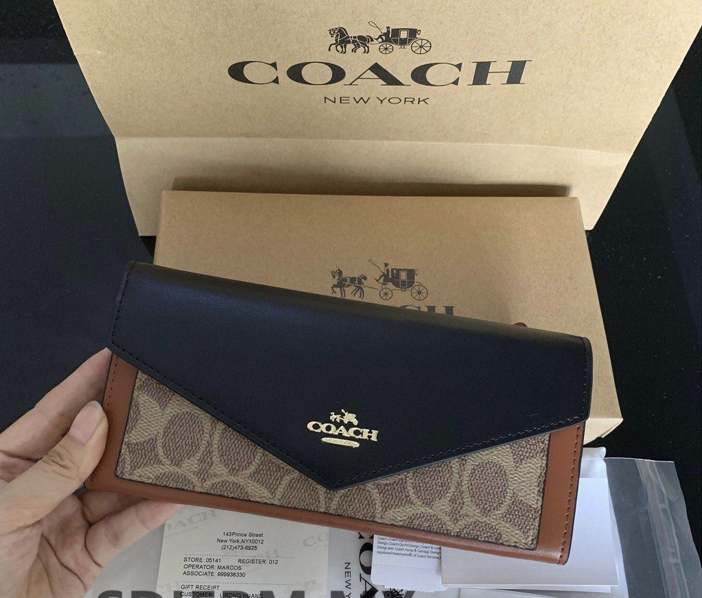 NWT Coach Mini Wallet On A Chain In Signature Canvas Brown Black 6650