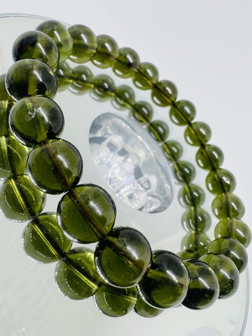 Natural Moldavite Round Beads Bracelet 9.22 9.83mm