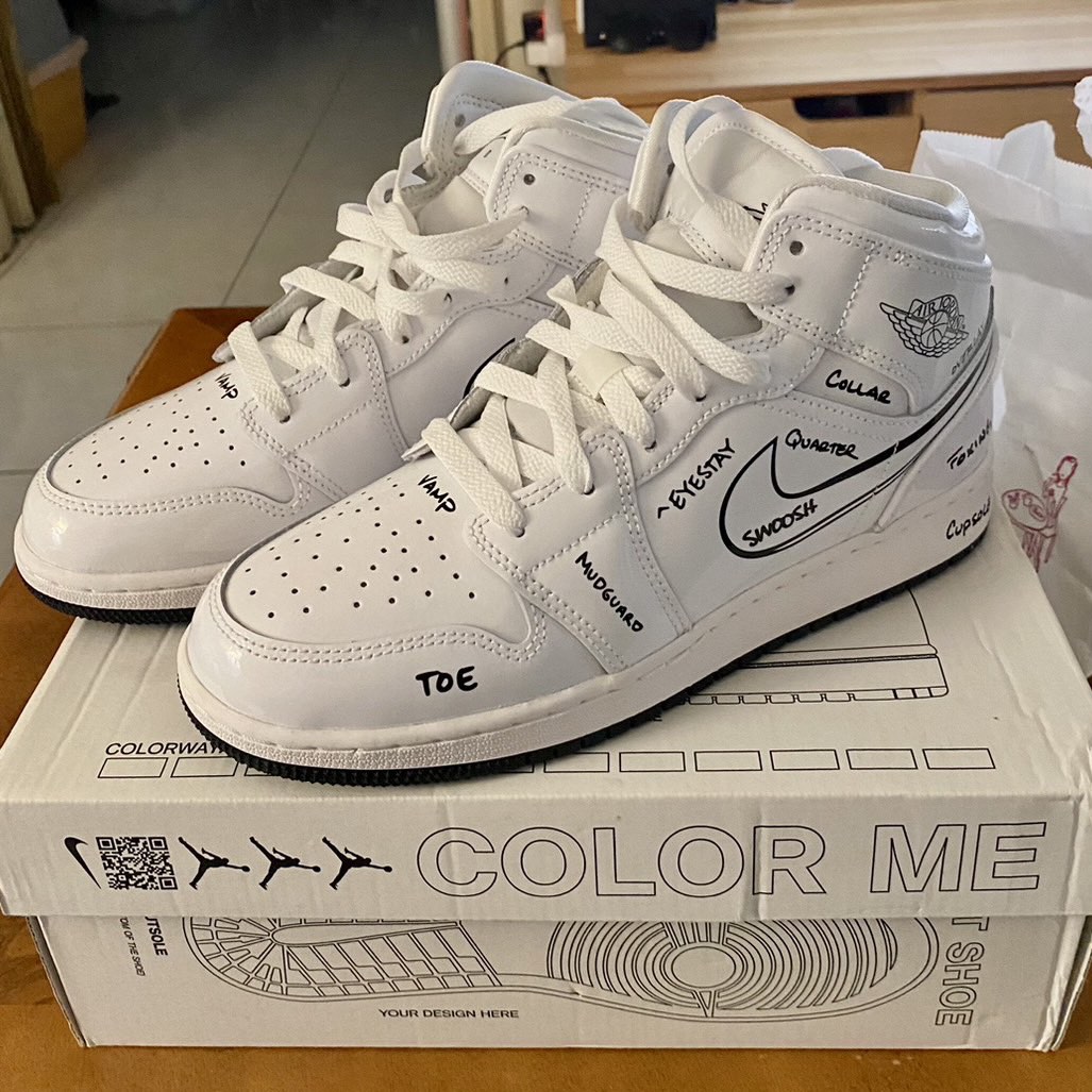 Nike Air Jordan 1 mid SS (GS) AJ1 大童中筒籃球鞋6Y塗鴉鞋, 她的時尚