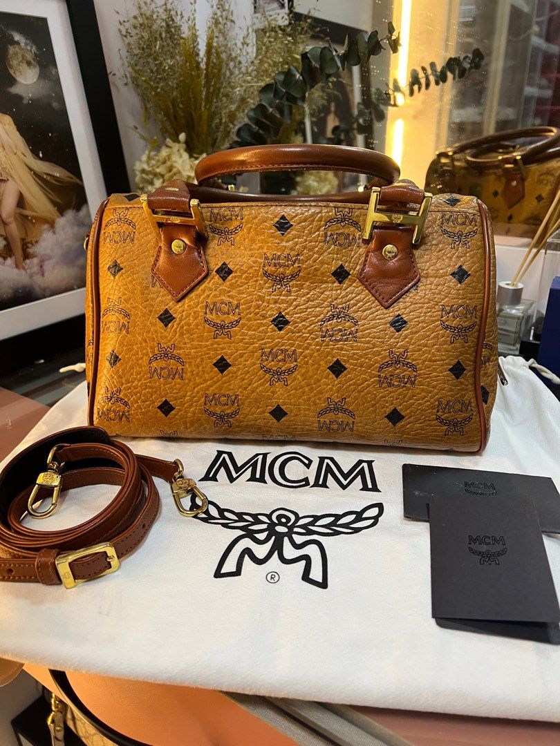 MCM Cognac Boston Speedy Handbag 25 Vintage Brown Multi Leather Satchel  Germany, Luxury, Bags & Wallets on Carousell