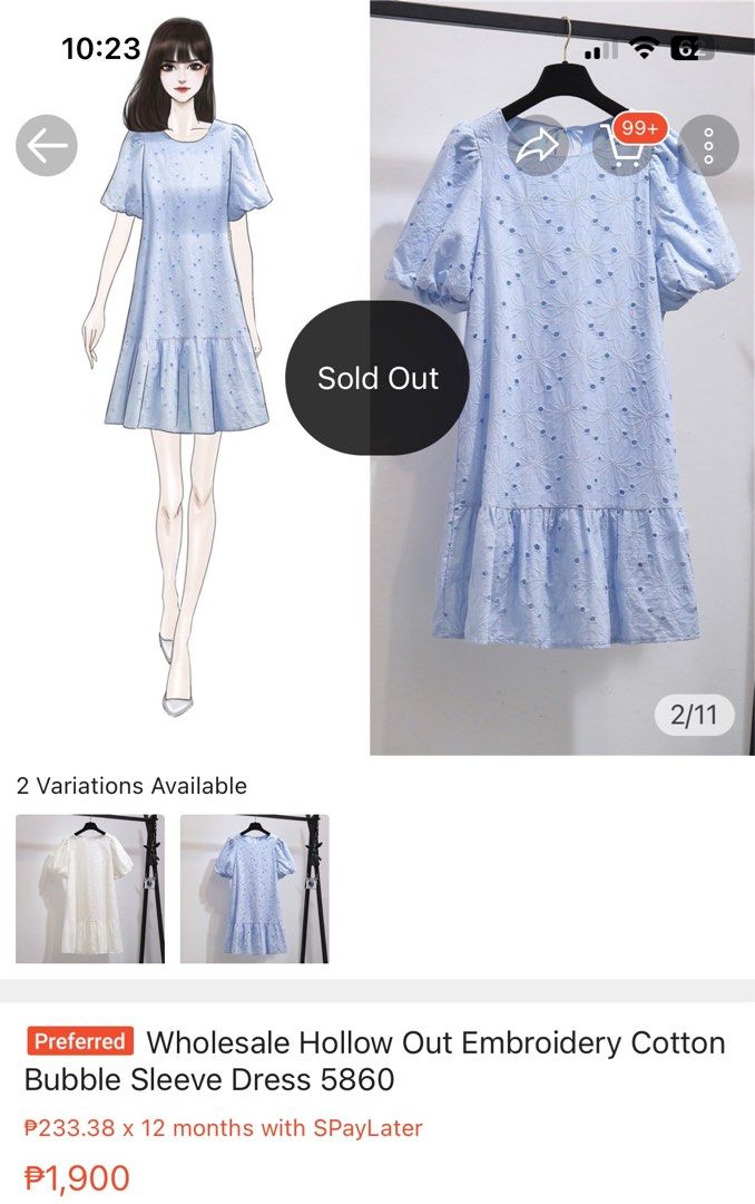 Pastel blue eyelet dress, Women's Fashion, Dresses & Sets, Dresses on