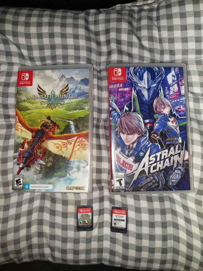Pre-loved Nintendo Switch Games (NSW) (Category: Nintendo) located in Cavite. Submitted by cl4ire (Listing ID 1230362691, Image 1). Description: 🎮 Selling my pre-loved nintendo switch games 🎮 🎮 Monster Hunter Stories 2 - 💸 1,500 🎮 Astral Chain - 💸 1,600 🎮 The Witcher 3 Wild Hunt (Cart only) - 💸 1,500 🎮 Harvest Moon Light of Hope (Cart only) - 💸 600 Slightly negotiable if 2 or more kukunin MOP: Gcash/BDO LOC: Bacoor Cavite Pwede meet ups