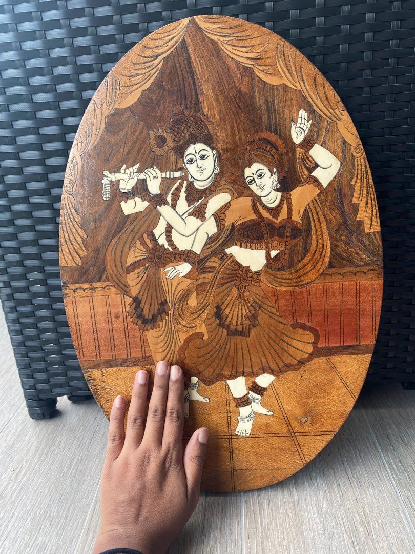 Radha Krishna hindu wood wall portrait, Furniture & Home Living, Home