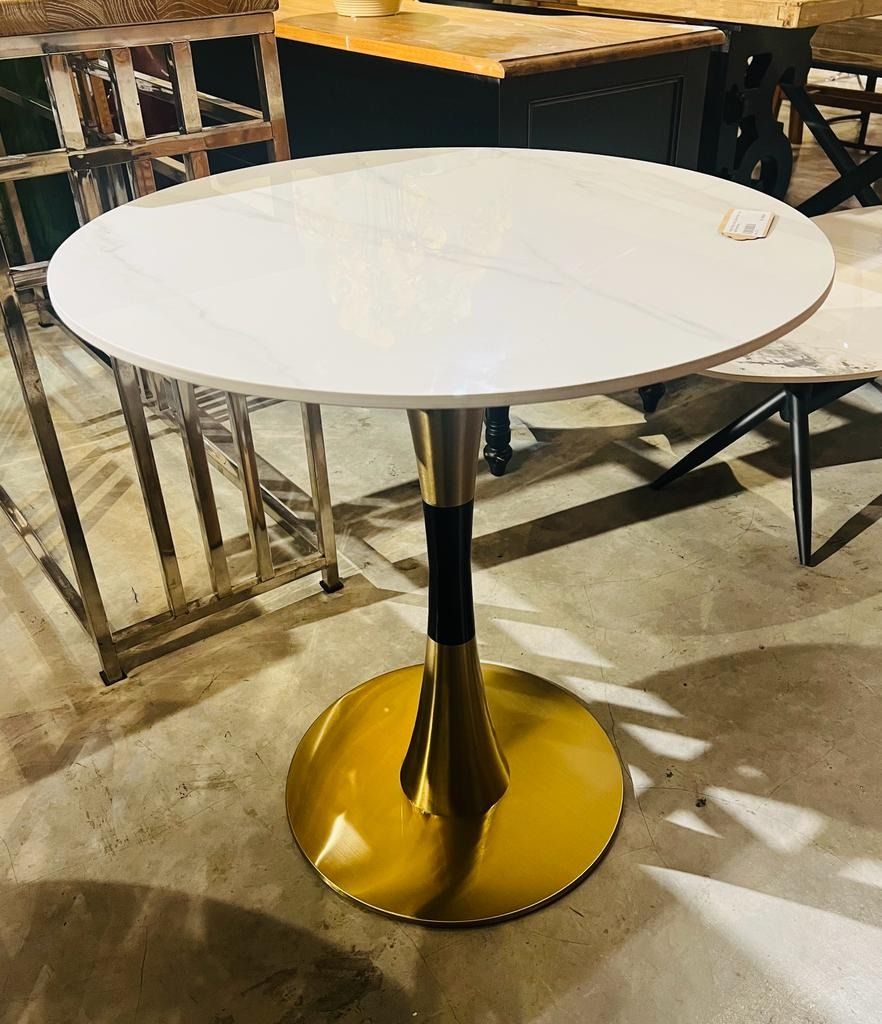 Round Dining Table, Sintered Stone + Black Gold Metal Base, Furniture &  Home Living, Furniture, Tables & Sets On Carousell