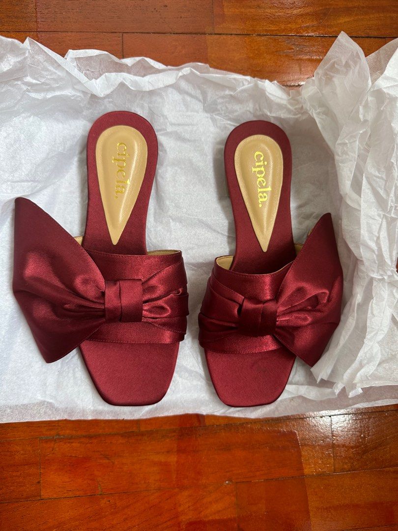 Red new arrivals satin slides