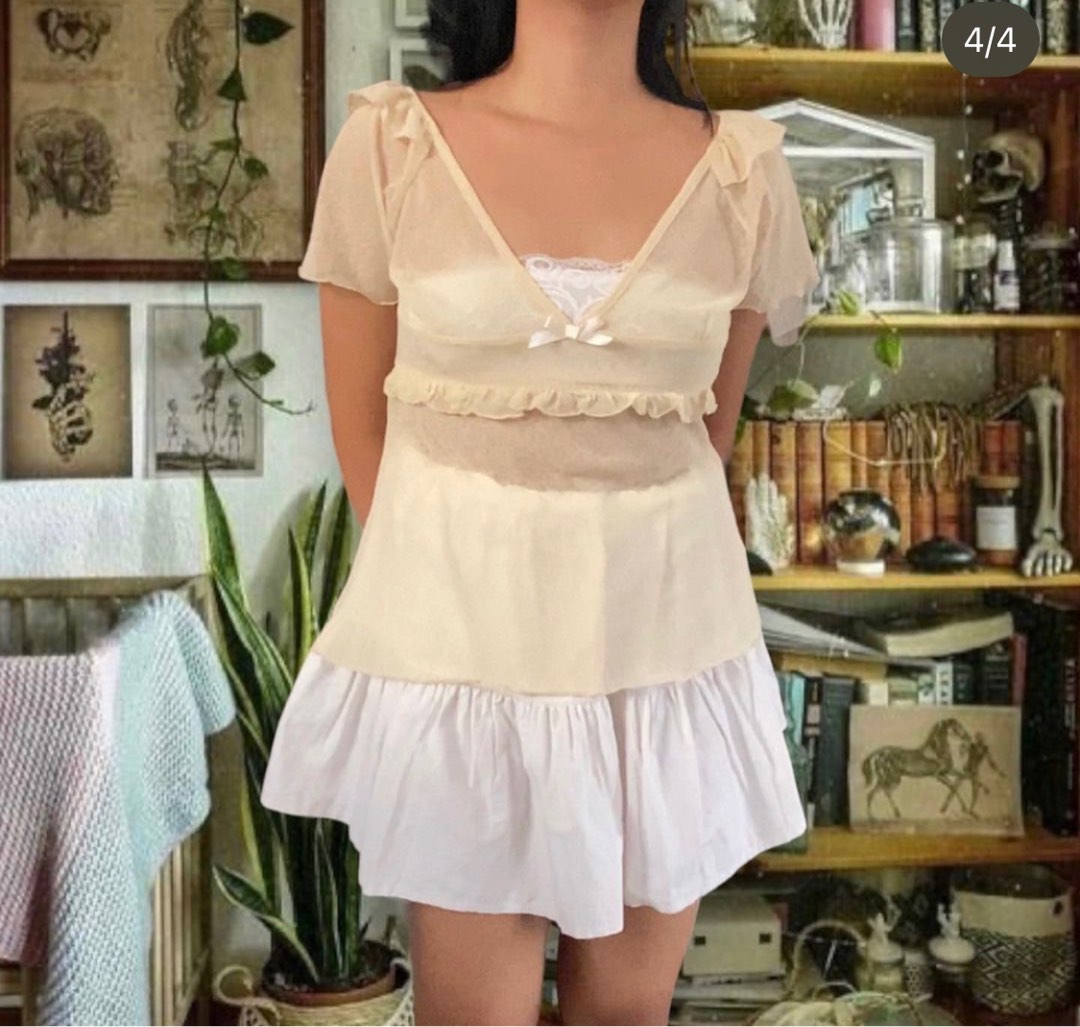 sheer coquette dollette y2k dainty picnic layering top on Carousell