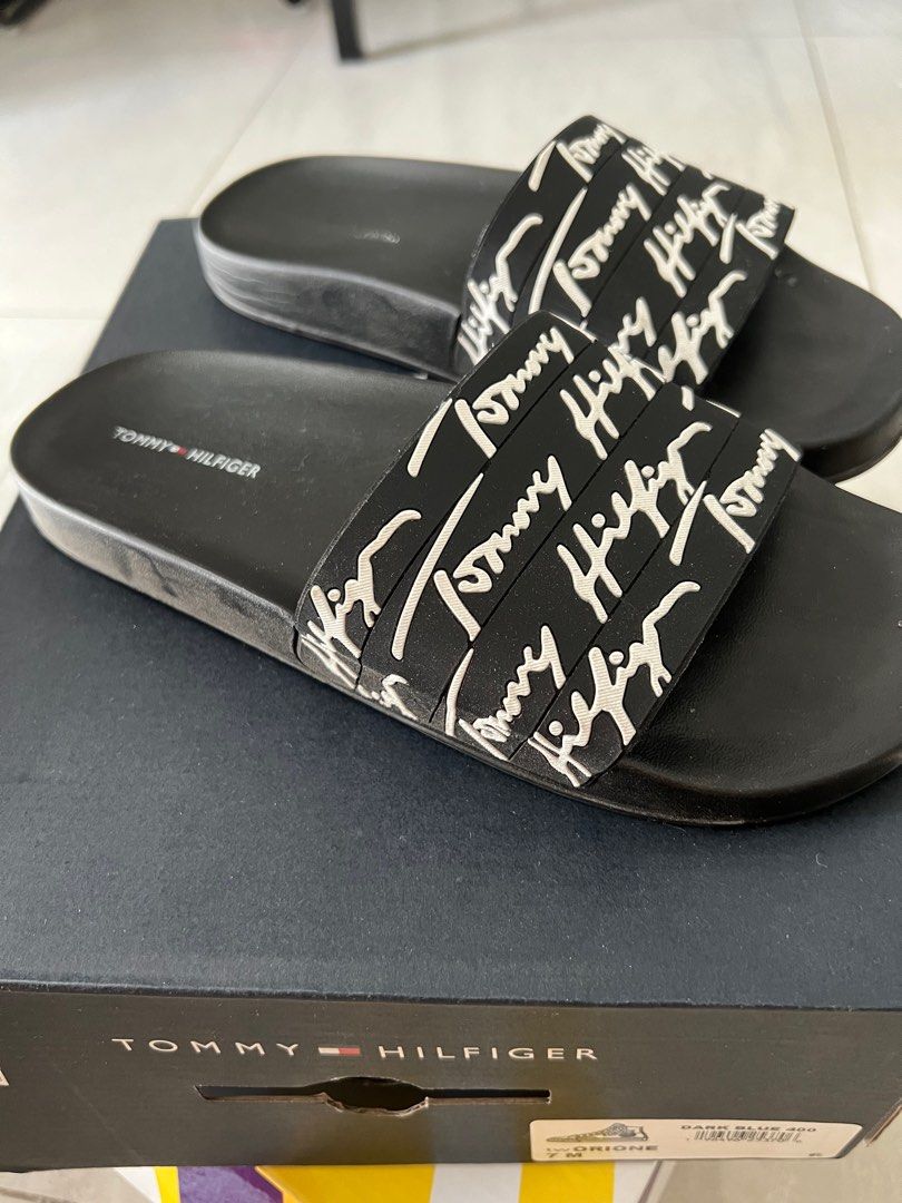 Grey tommy hilfiger sliders sale