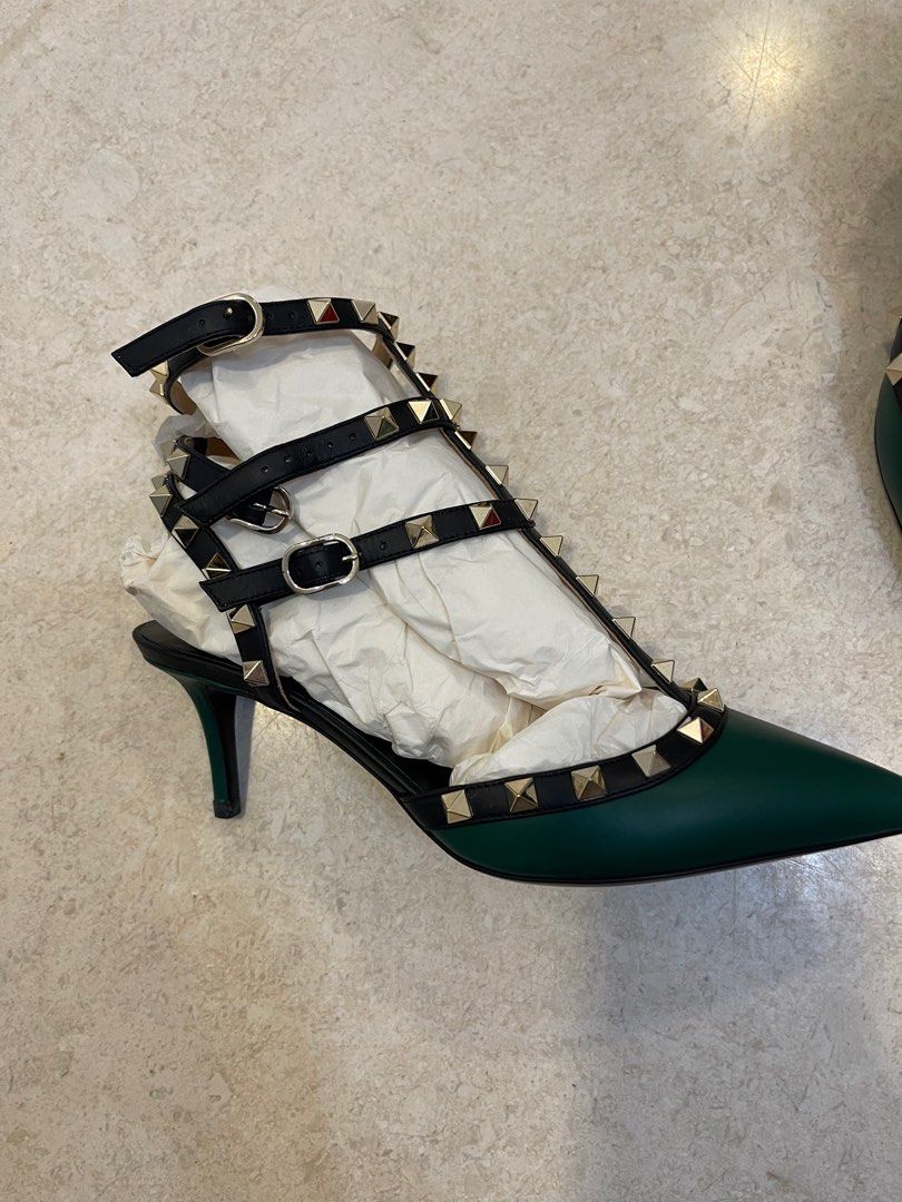 Green valentino rockstud shoes top