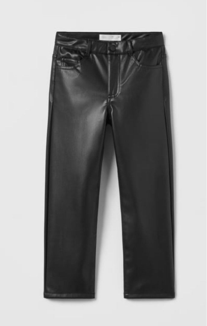 Zara faux leather pants straight leg, Women's Fashion, Bottoms, Jeans ...