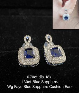 0.70 Carat Dia and 1.30 Carat Blue Sapphire in 18K WG Faye Blue Sapphire Cushion Earring
