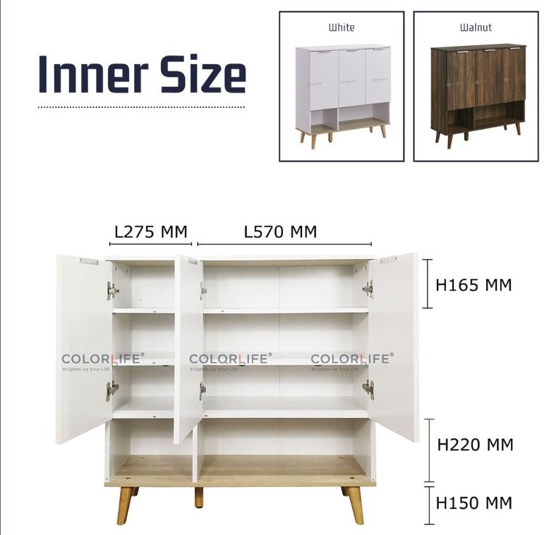 3 Door Shoe / Natural Wood Walnut Color / Multi Function Shoe