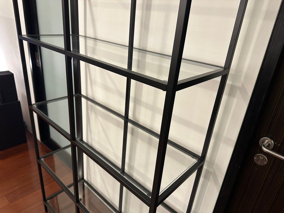 5tier Black Metal & Glass Display Shelf, Furniture & Home Living