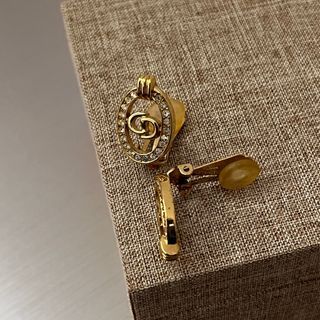迪奧 Dior 水鑽復古夾式金耳環