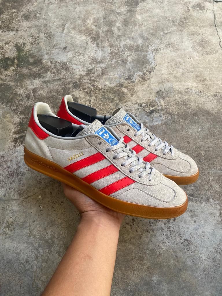 Adidas gazelle indoor grey red deals
