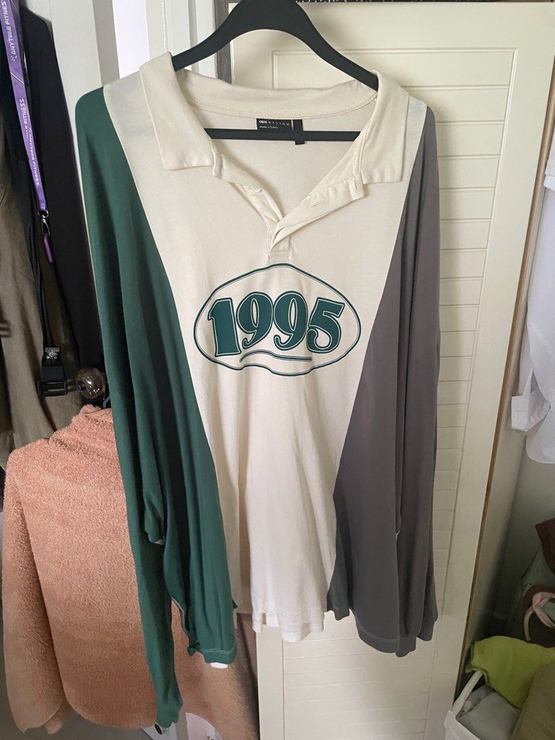 Asos design oversized long sleeve polo t-shirt, Men's Fashion