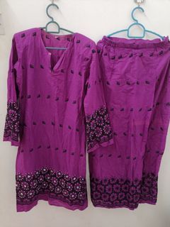 Baju kurung moden eyelet embroidery purple