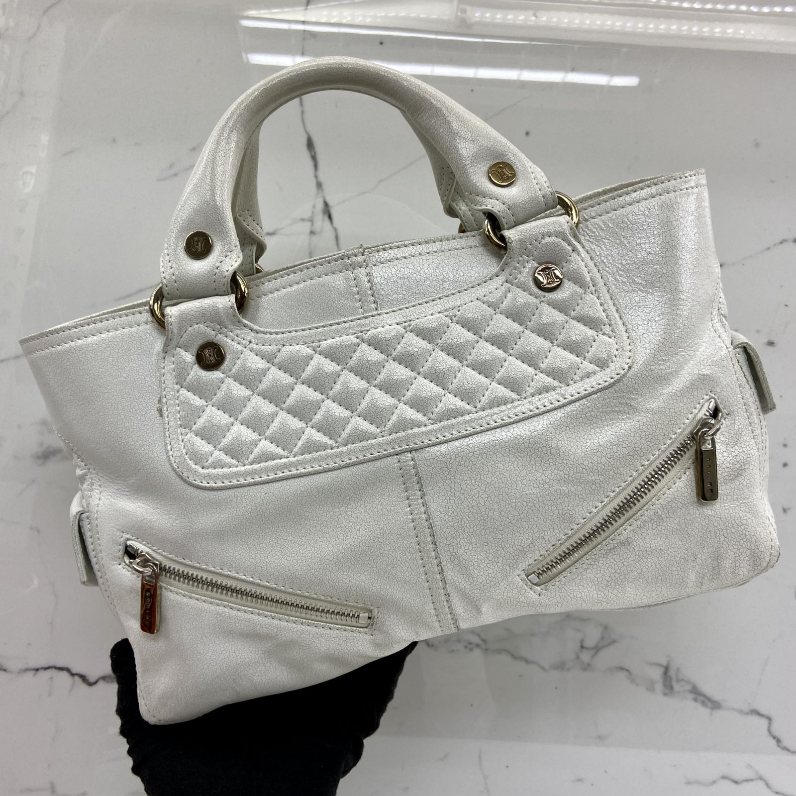 CELINE WHITE LEATHER ZIP BOOGIE HANDBAG 237012575 WE Luxury Bags